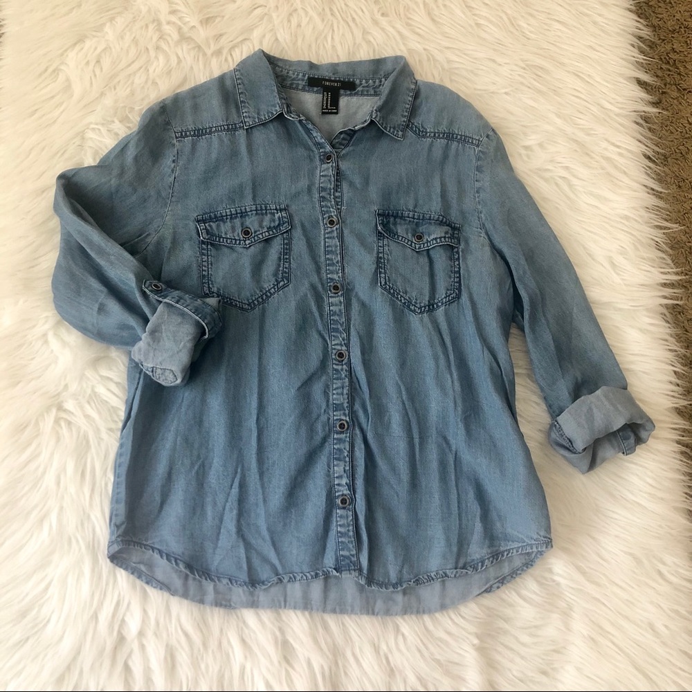 Forever 21 tencel chambray button down, medium